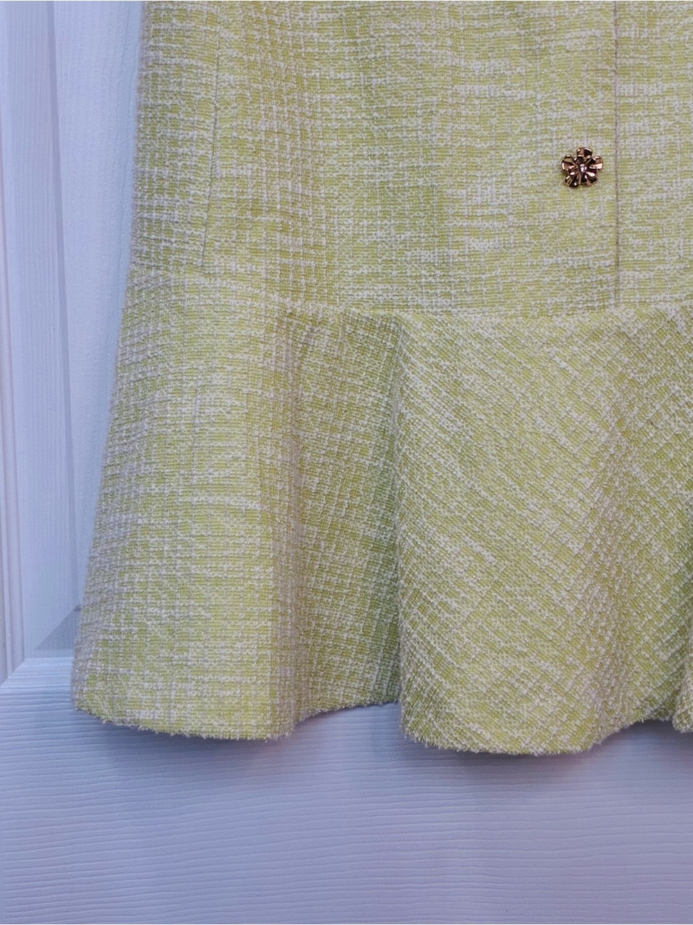 Karl Lagerfeld Tweed Dress Womens 12 Boucle Green Cream Old Money Fashion Office - Picture 4 of 13